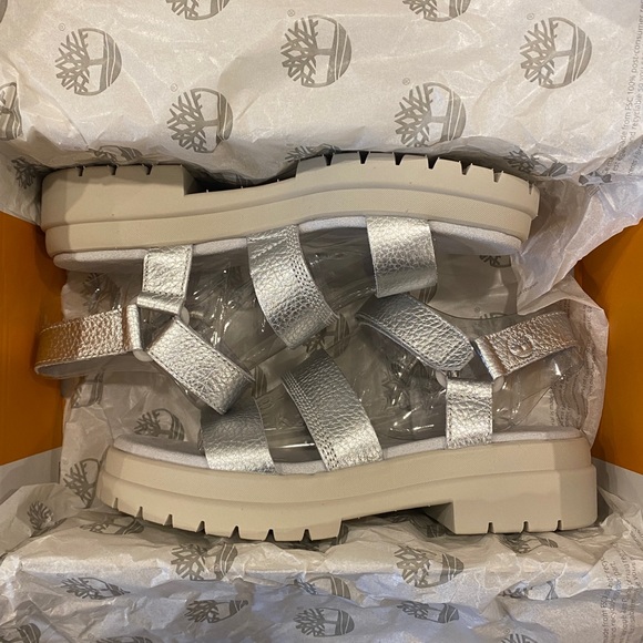Timberland Silver London Vibe Ankle Strap Sandals Shoes Flats Multi Size NEW - Picture 6 of 8